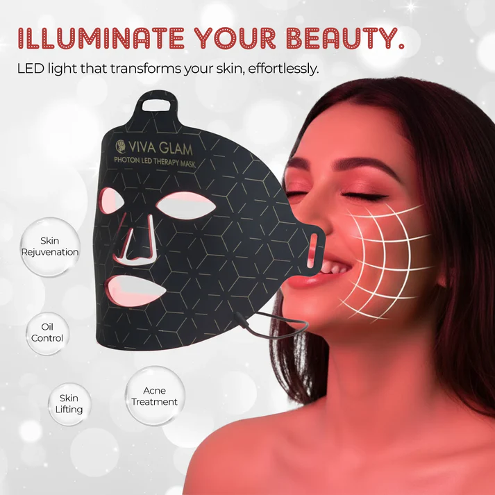 A soft beauty editorial frame with red light glow